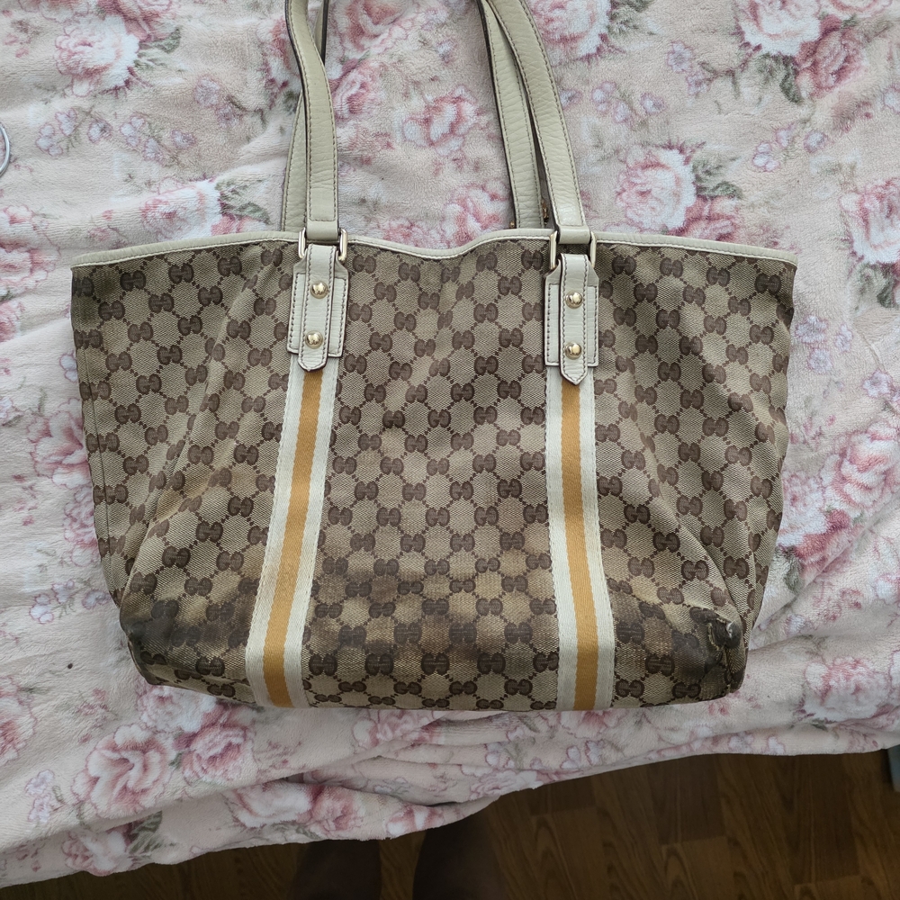 Gucci Monogram Beige and Tan Tote